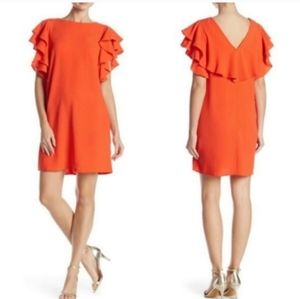 Maggie London Reddish Orange Ruffle Sleeve Dress
